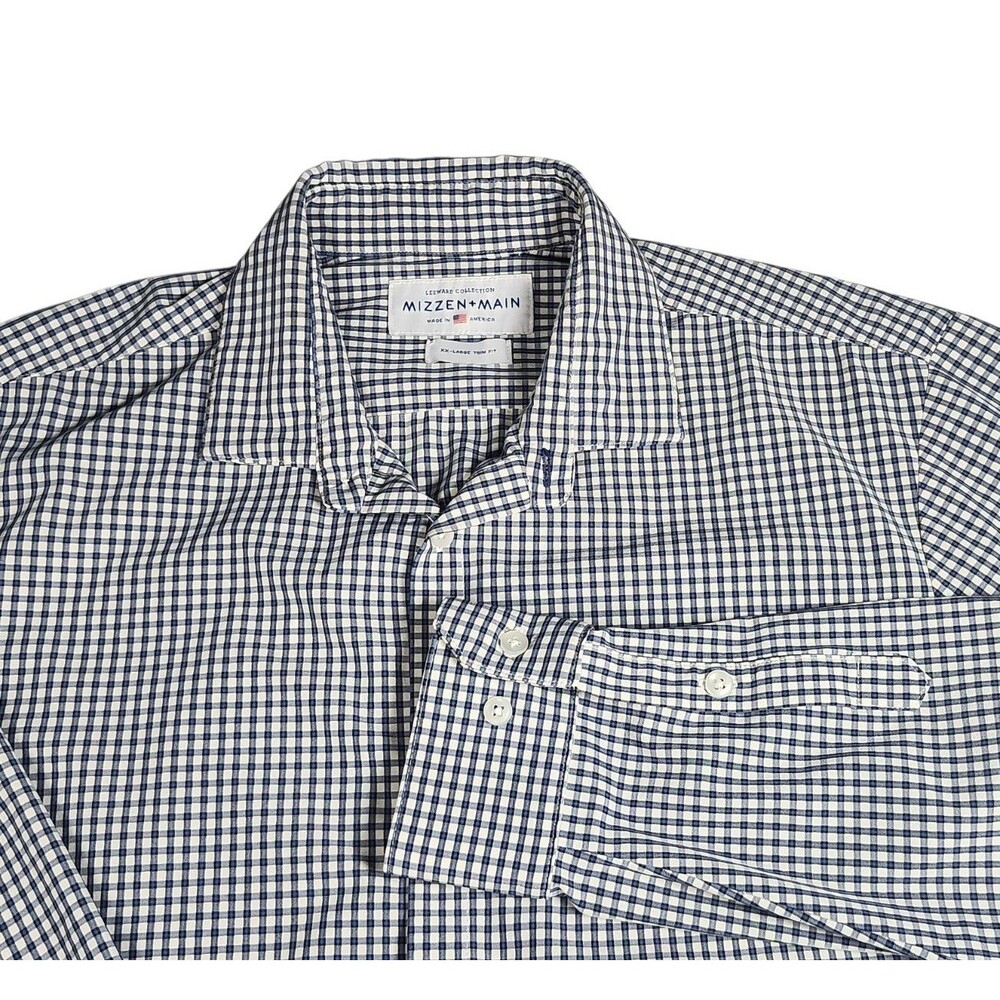 Mizzen + Main Shirt Mens 2XL Blue Plaid‎ Leeward Trim Fit Button Up USA